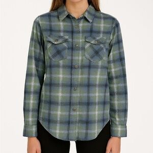TRUE RELIGION HS Brushed Flannel Womens Button Up Long Sleeve Iris Green Blue XS